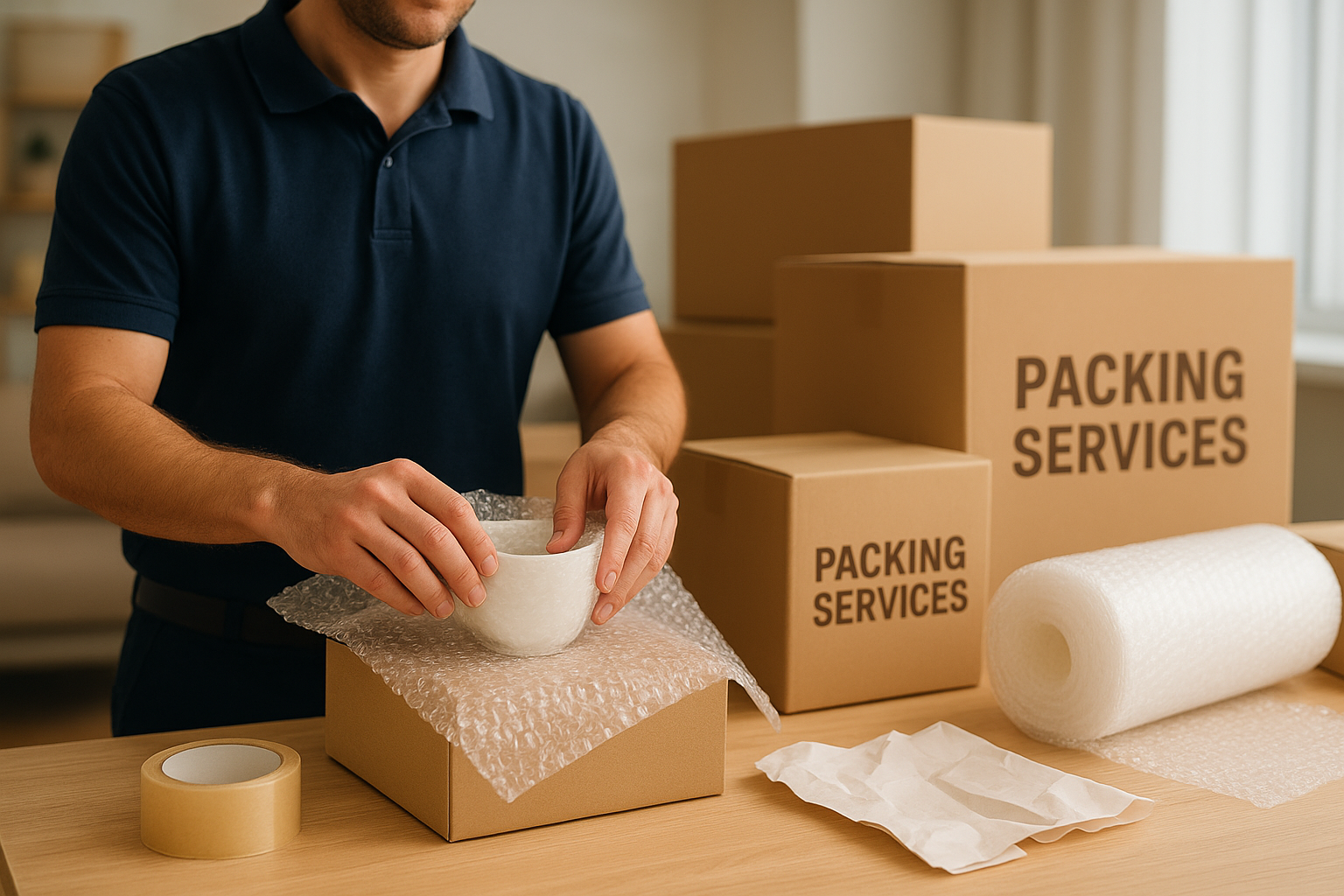 Packing boxes and bubble wrap materials